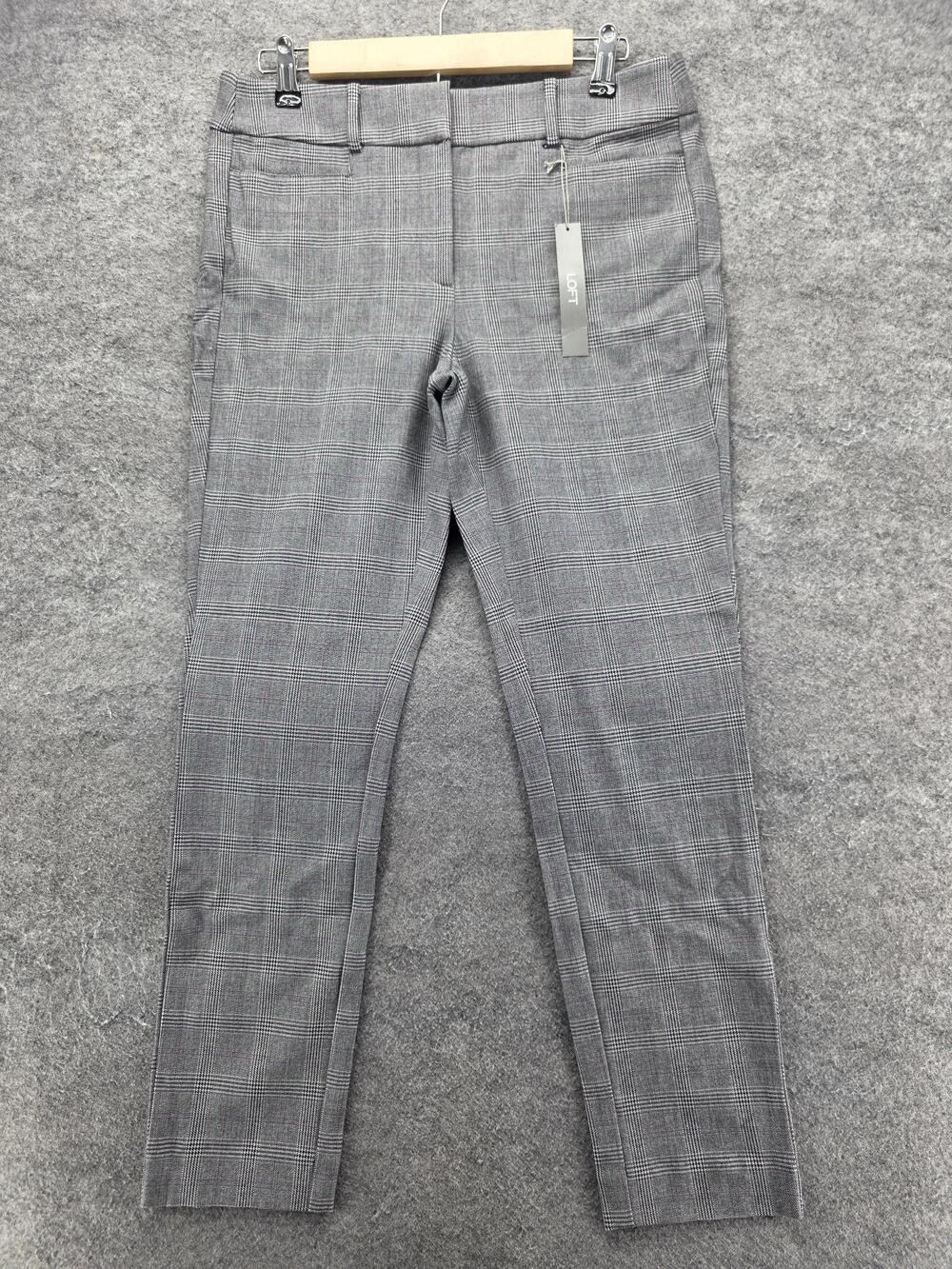 LOFT Pants Womens 6 Gray Ankle Skinny Plaid Twill Stretch Pockets 28 In